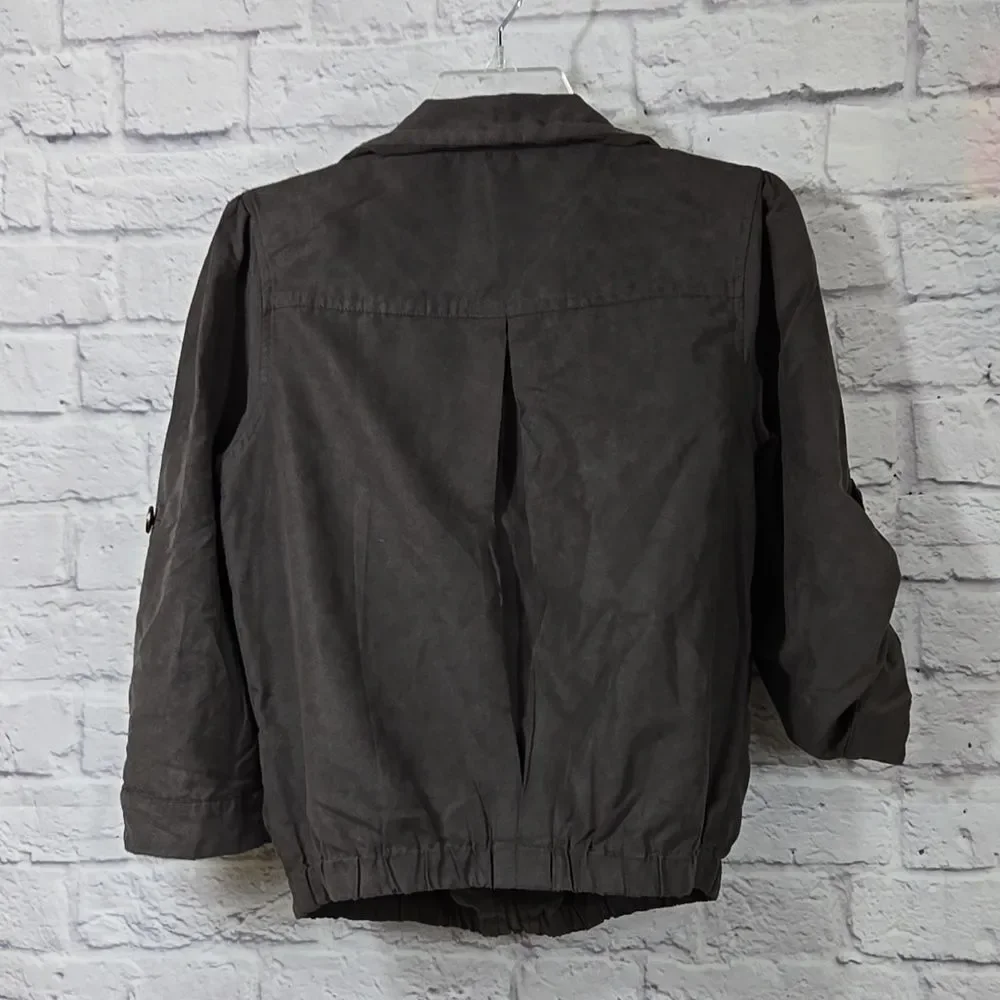 Faux Suede Moto Jacket Brown Lightweight Velvety Roll Tab Utility Women’s Large